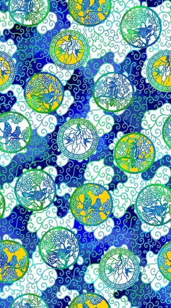 367191-中国风手绘青花瓷风格花卉小鸟民俗图