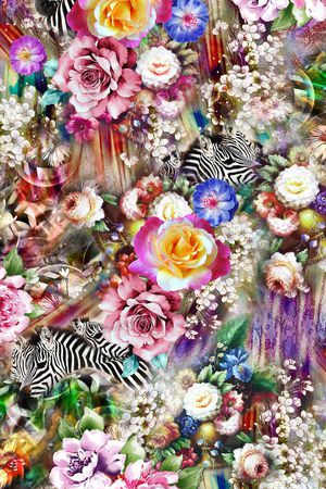 斑马花卉印花华亿平台图片