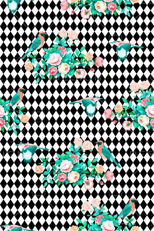 手绘花鸟纹印花华亿平台图片