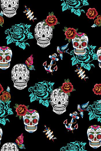 368526-趣味卡通骷髅花卉