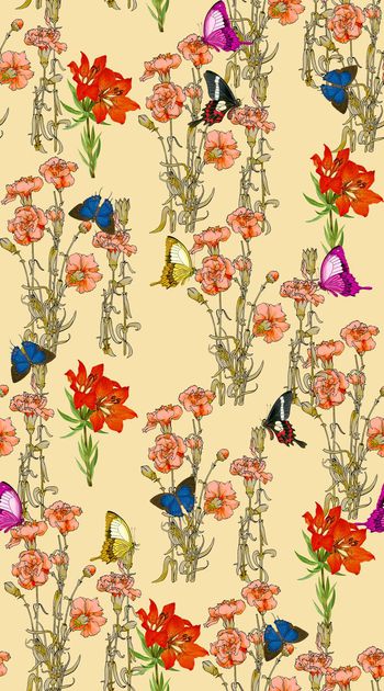 368646-田园风古朴手绘花卉植物蝴蝶