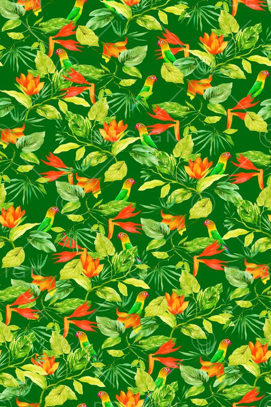 热带雨林植物印花华亿平台图片