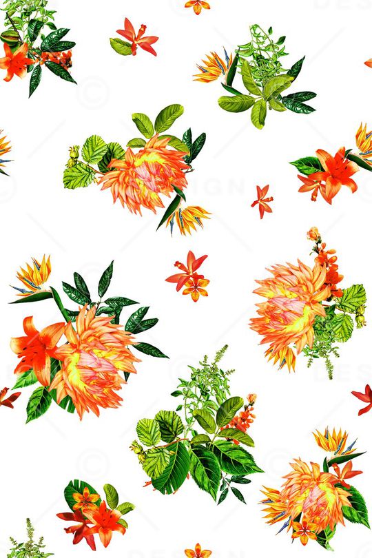 热带花卉印花华亿平台图片