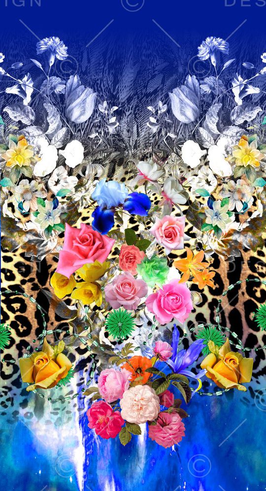 数码豹纹花卉定位印花华亿平台图片