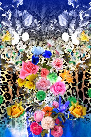 数码豹纹花卉定位印花华亿平台图片