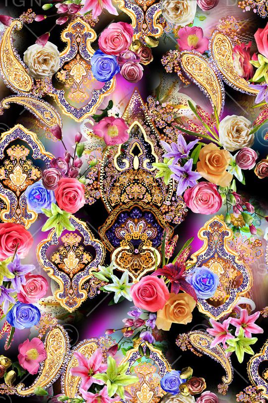 佩兹利花纹印花华亿平台图片