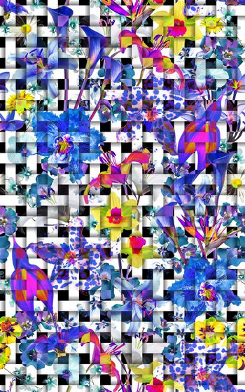 370017-编织条纹藤编竹编花卉色组合FA-W