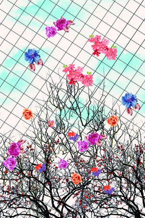 格子花卉印花华亿平台图片