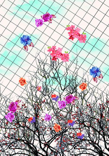 格子花卉印花华亿平台图片