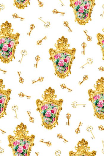 370616-古典镜框黄金钥匙纹