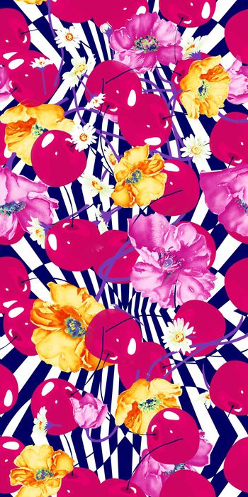 370838-樱桃水果手绘花卉几何条纹组合1