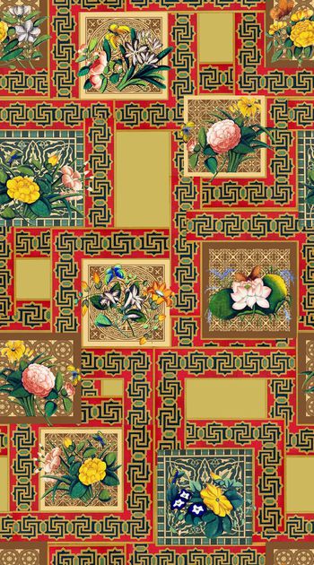 371281-民族风复古古典欧式花纹方格花卉秋冬