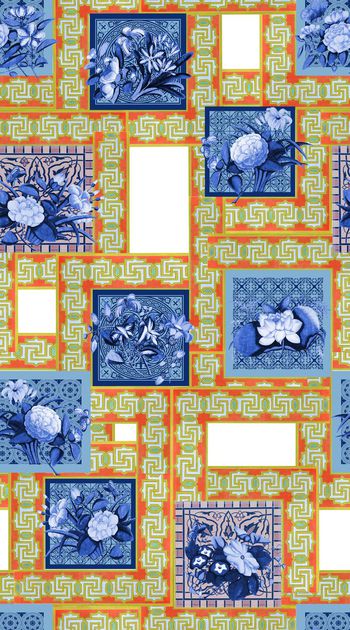 371282-民族风复古古典欧式花纹方格花卉秋冬