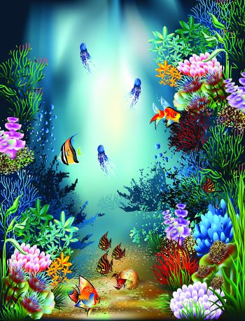 海底世界  海鱼 珊瑚 定位花印花华亿平台图片