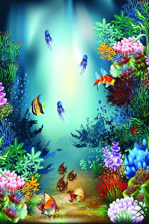 海底世界  海鱼 珊瑚 定位花印花华亿平台图片