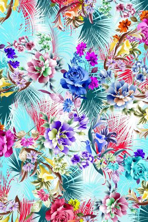 热带 手绘花印花华亿平台图片