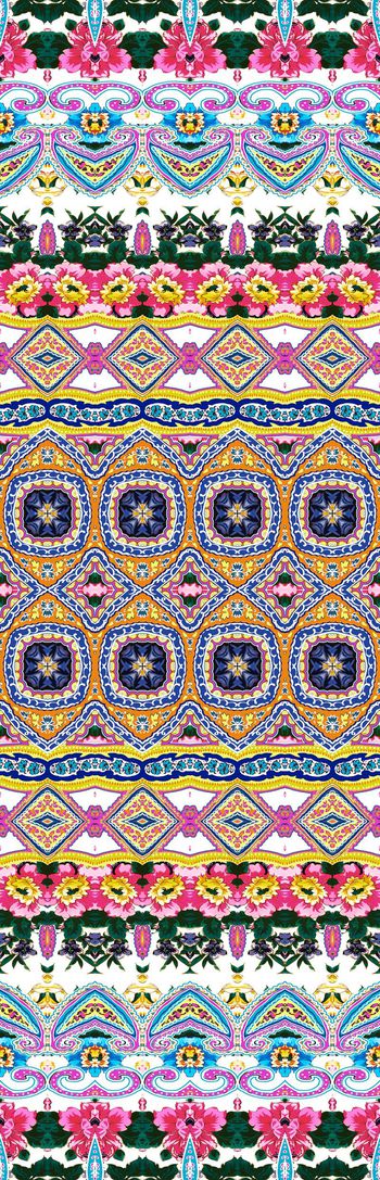 372081-民族风欧式花纹花卉长巾旗袍连衣裙