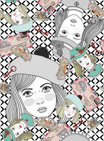 372338-英伦复古人物信封钥匙皇冠女皇茶杯组