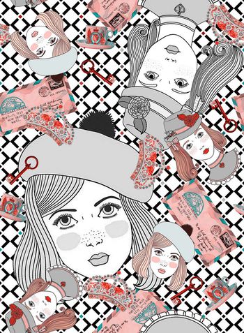 372339-英伦复古人物信封钥匙皇冠女皇茶杯组