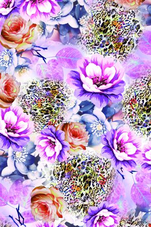 豹纹  手绘花印花华亿平台图片