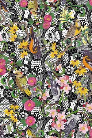 蕾丝 绣花 鸟印花华亿平台图片