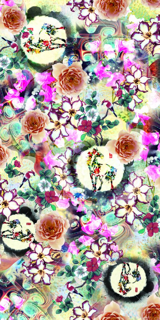 手绘马花印花华亿平台图片