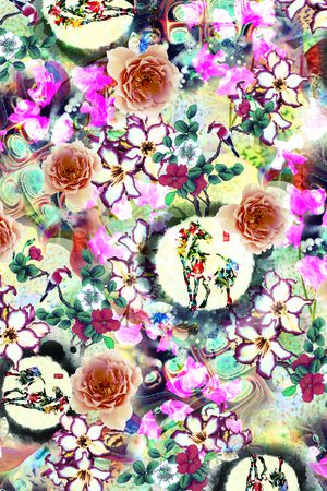 手绘马花印花华亿平台图片