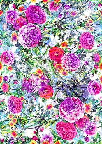 373579-精致花卉绿叶组合旗袍直筒裤图案