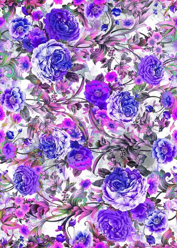 373580-精致花卉绿叶组合旗袍直筒裤图案