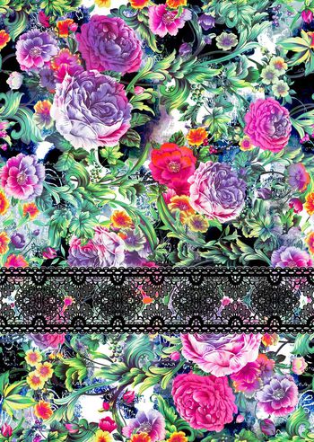 373581-复古经典花卉蕾丝水墨佩斯利背景组合