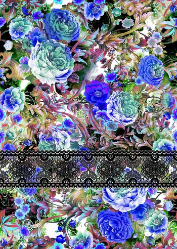 373582-复古经典花卉蕾丝水墨佩斯利背景组合