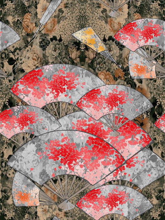 和风扇 花卉印花华亿平台图片