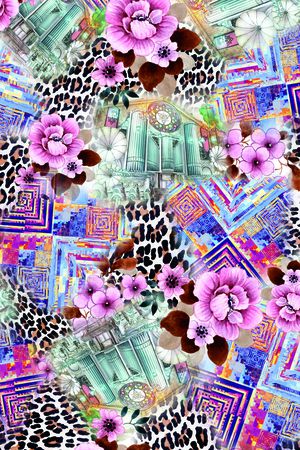 手绘建筑印花华亿平台图片