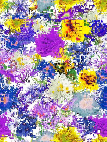 374505-块状折射大花自然花卉马赛克玻璃方格