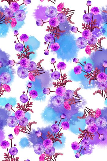 374563-田园风小清新手绘水彩斑点玫瑰花白底