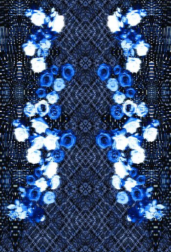 蓝色玫瑰    对称定位花卉印花华亿平台图片