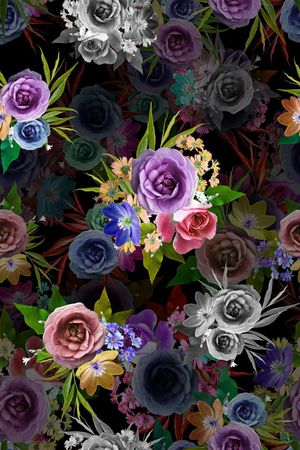 黑底花卉印花华亿平台图片