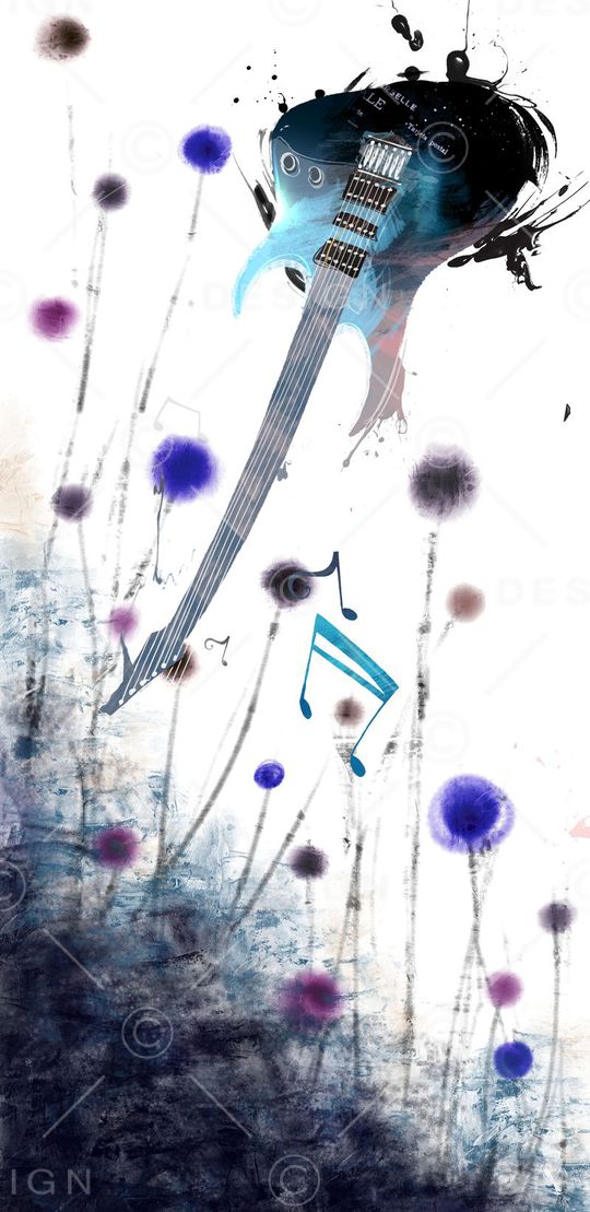 吉他油画印花华亿平台图片