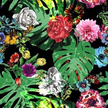 375187-花卉 棕榈叶 热情