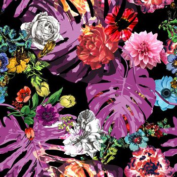 375188-花卉 棕榈叶 热情