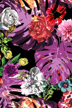 热带 花卉印花华亿平台图片