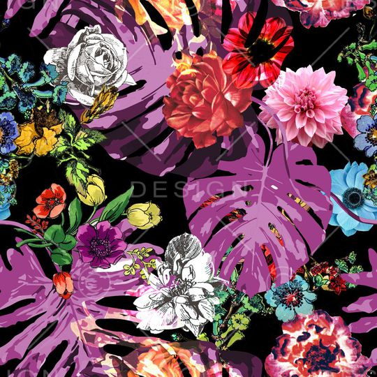 热带 花卉印花华亿平台图片