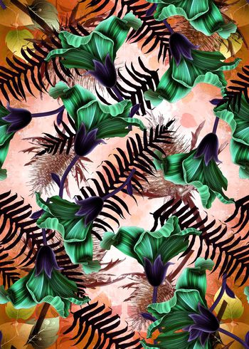 375264-蕨类叶子与花朵