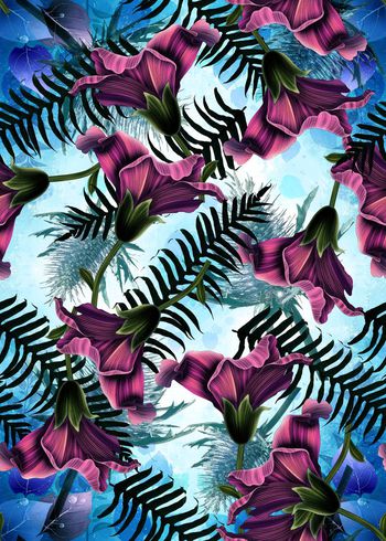 375265-蕨类叶子与花朵