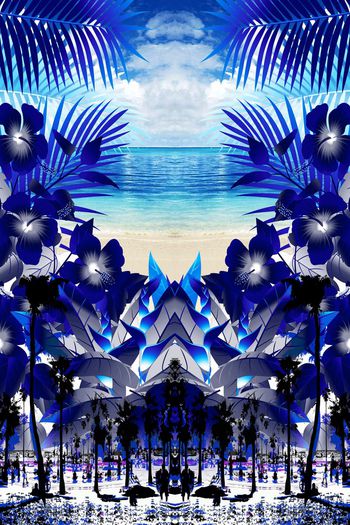 375293-热带海滩沙滩花卉植物度假风景组合