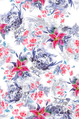 水墨花卉印花华亿平台图片