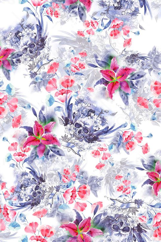 水墨花卉印花华亿平台图片