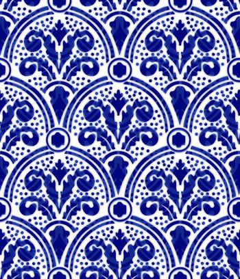 376371-民族图案连续纹样青花瓷器质感