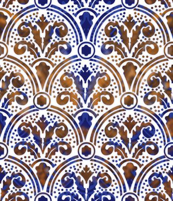 376374-民族图案连续纹样青花瓷器质感