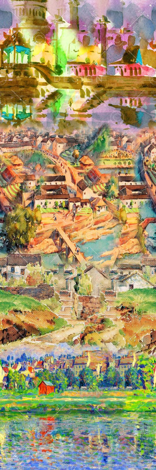 水彩 风景 欧美 连衣裙印花华亿平台图片